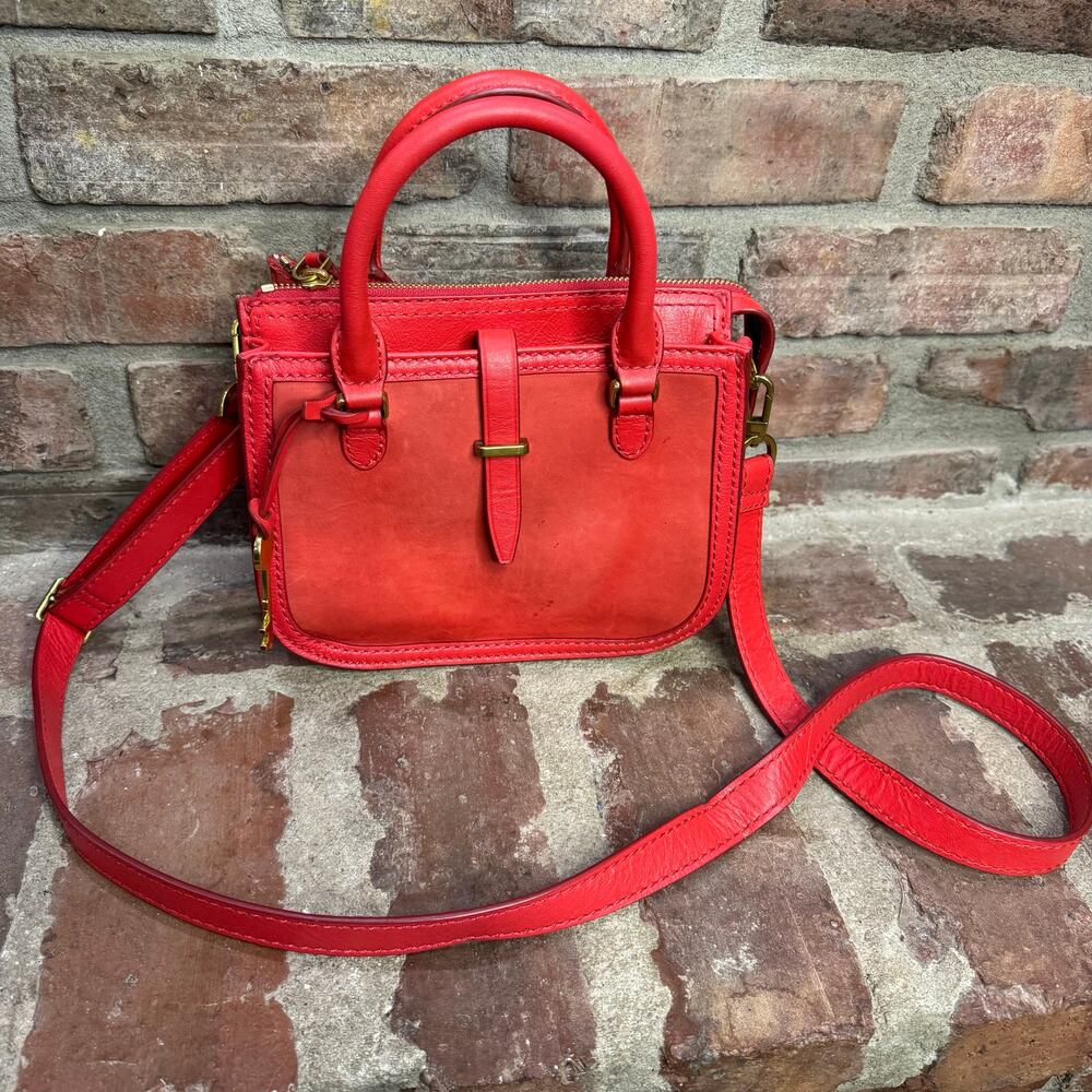 Fossil Ryder Mini Satchel  Leather Crossbody Handbag Brick Red